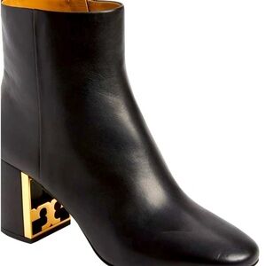 Tory Burch Black Ankle Booties with gold emblem heel siz